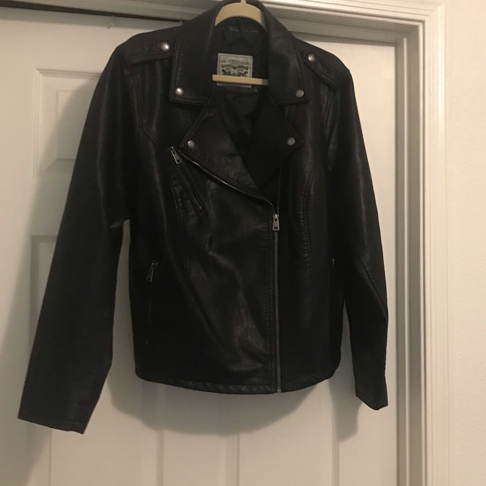 Levi’s Man Made Faux Leather Black Biker Jacket Sz 1X